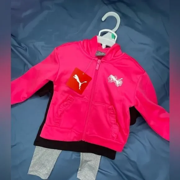 Puma Vibrant Pink Jacket with Light Gray Leggings - Picture 2 of 4